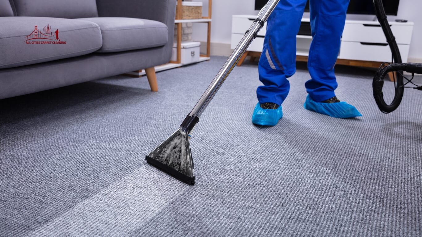 Professional residential carpet cleaning service in San Mateo - steam cleaning in progress