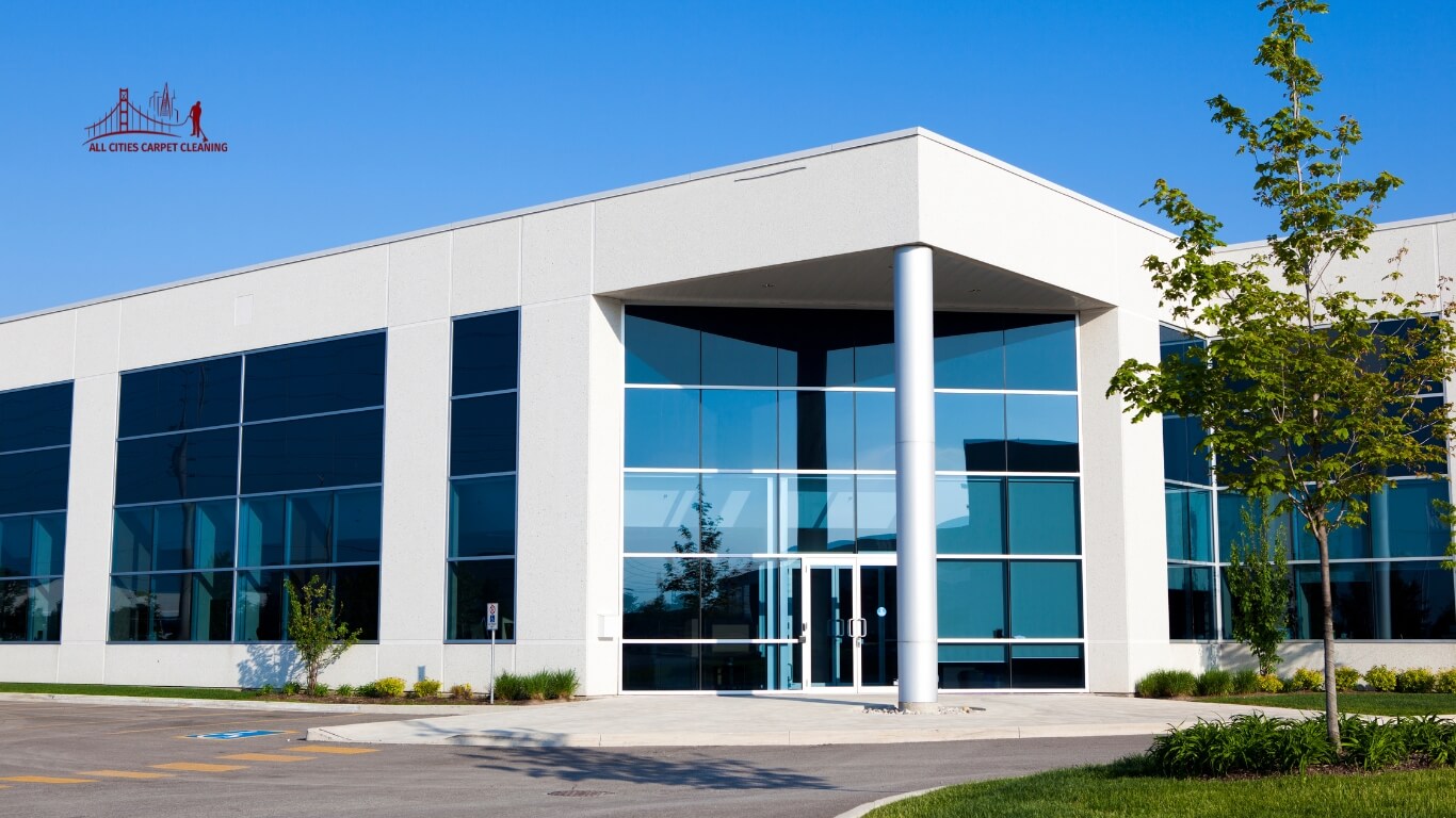 Professional commercial carpet cleaning service in San Mateo office building - steam cleaning in progress